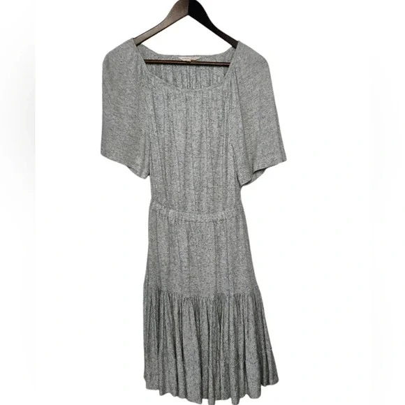 Rebecca Taylor Open Back Ruffle Grey Melange Jersey Short Flax Dress Size XS - Picture 2 of 16